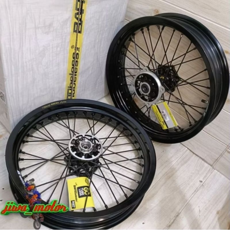 VELG SET SUPERMOTO RING 17 CRF 150 KLX 150 WR 155 BARTUBLESE TAKASAGO EXCEL ASIA SIAP PASANG LEBAR V