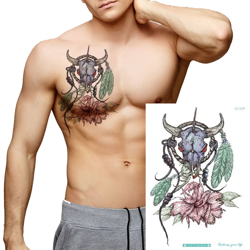 AZAM Tato Temporer LC-579 TENGKORAK RUSA UK 21x15cm TATO STIKER INSTAN tahan 2-4 hari