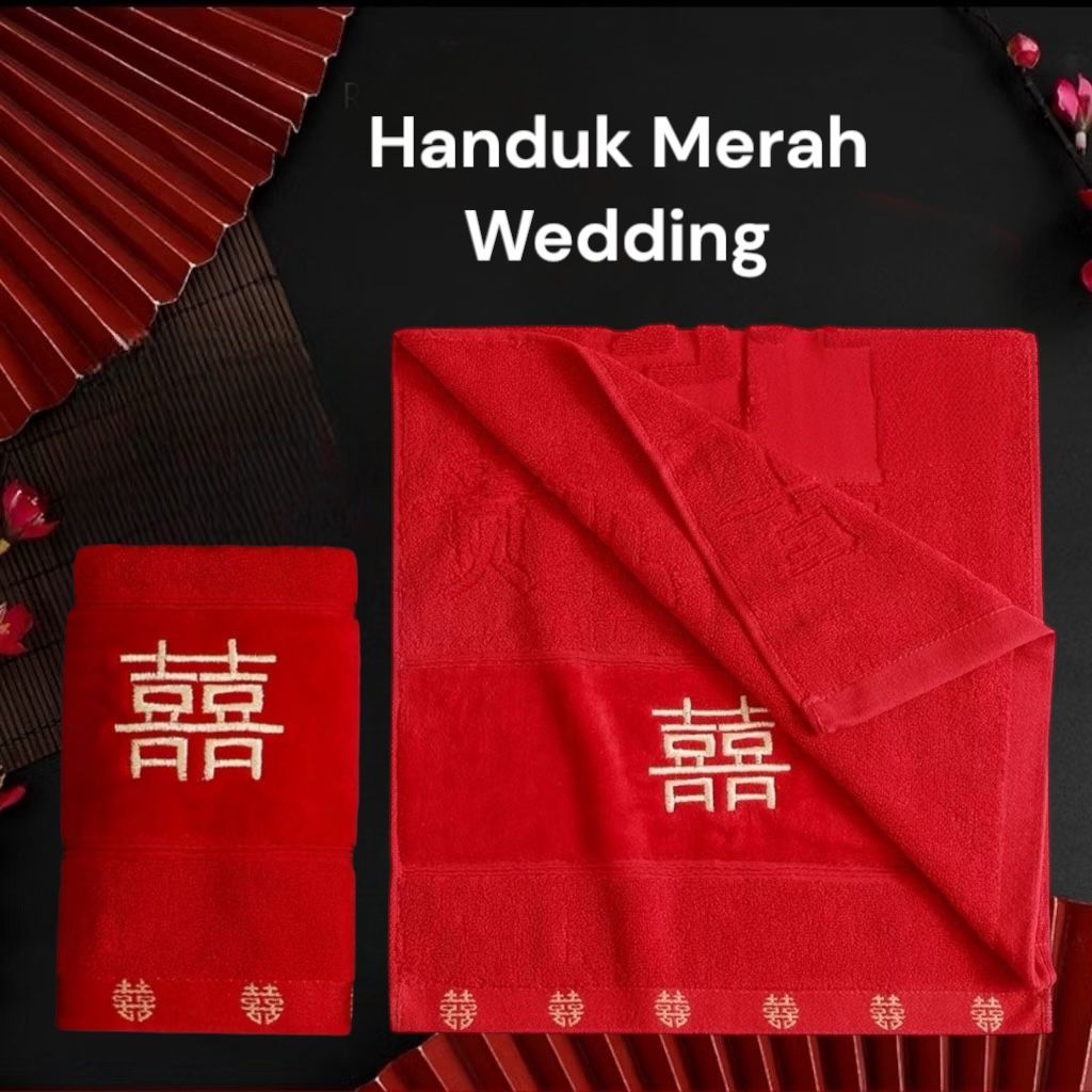 Handuk Wedding Merah Bordir ShuangXi / Handuk Merah Wedding Shuang Xi
