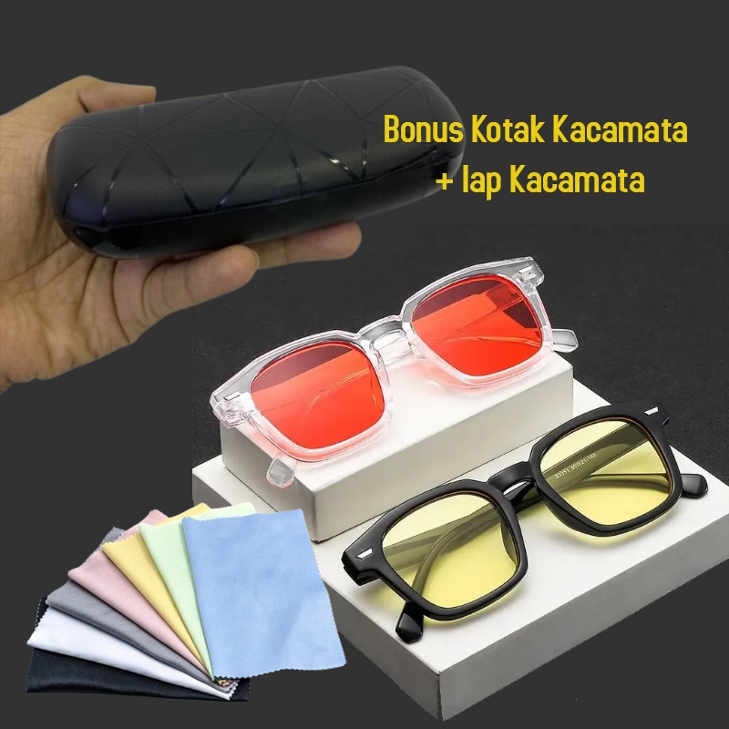 Kacamata Hitam Persegi Retro Uniseks,Mewah Bingkai Persegi Panjang Bening Uv400