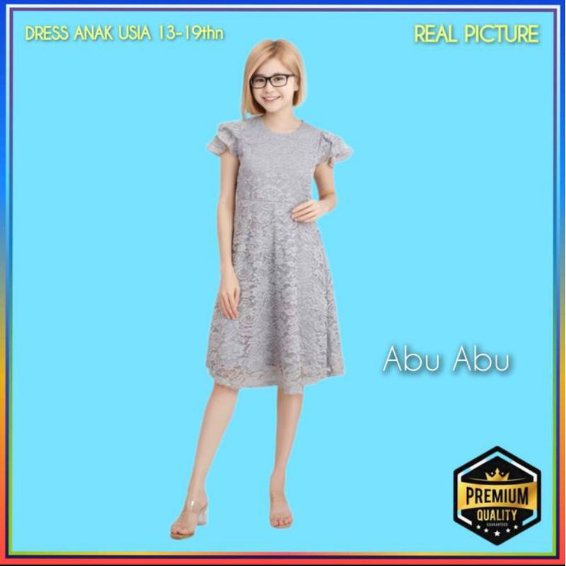 Midi Dress Anak Perempuan 13-19thn Yeona Gaun Pesta Korea Remaja Abu Abu