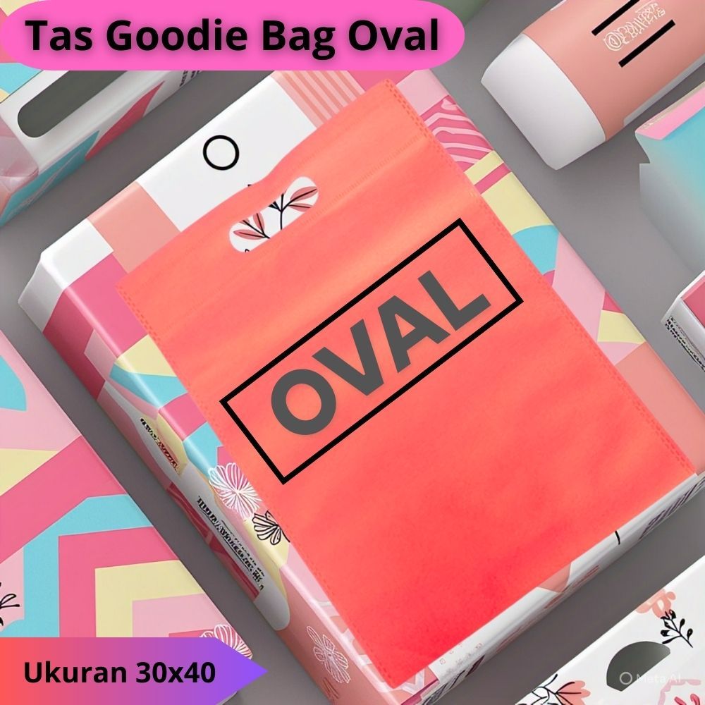 

Tas spunbond goodie bag Oval (1 Kod isi 20 PCS) Uk (30x40) Ketebalan Kain 75 Gsm Dan 65gsm | Tas Kain Polos