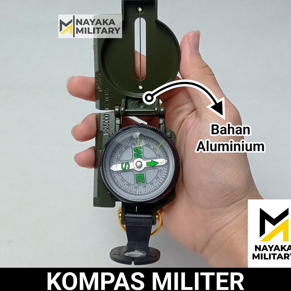 KODE O19R Bahan Aluminium Kompas Militer Lensatik Bidik Lensa Penunjuk Arah Mata Angin Compass Lensa