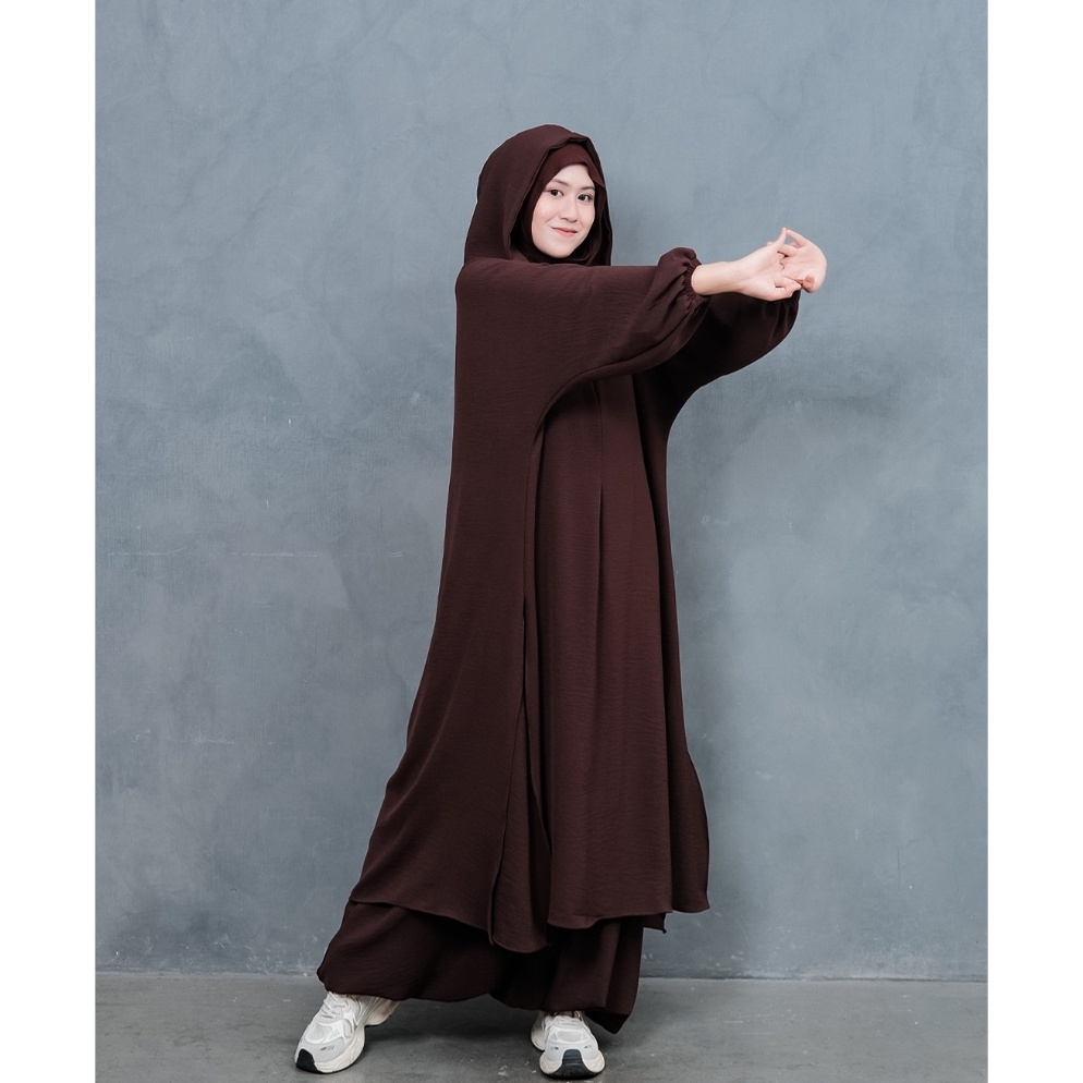KODE J63B Mecca Set Hoodie Sporty  Setelan Olahraga Wanita Muslim  Bahan Crinkle  Sirwal Tunik Gamis