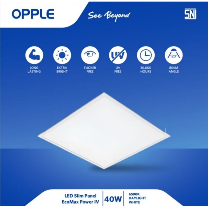 Opple Led Lampu Panel Slim EcoMax Power 595mm x 595mm 40W Cahaya Putih 6500K IP44