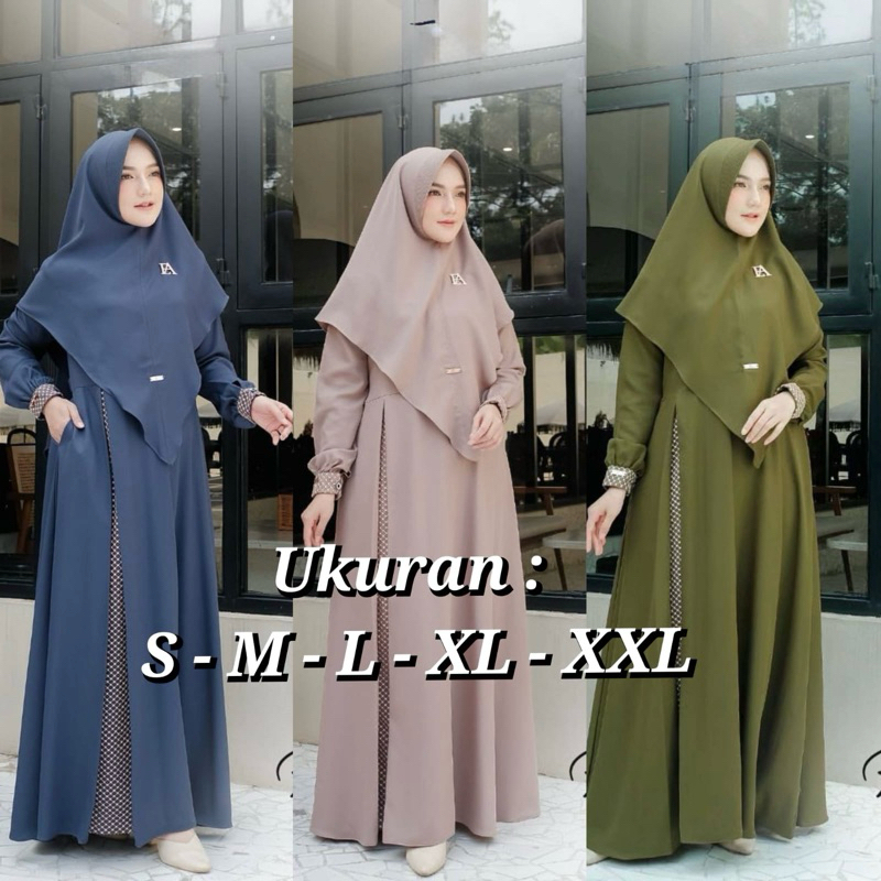 GAMIS SYARI PLUS KHIMAR UKURAN S M L XL XXL BUSUI POLOS DRESS SET MURAH TERBARU IBU IBU KEKINIAN REM