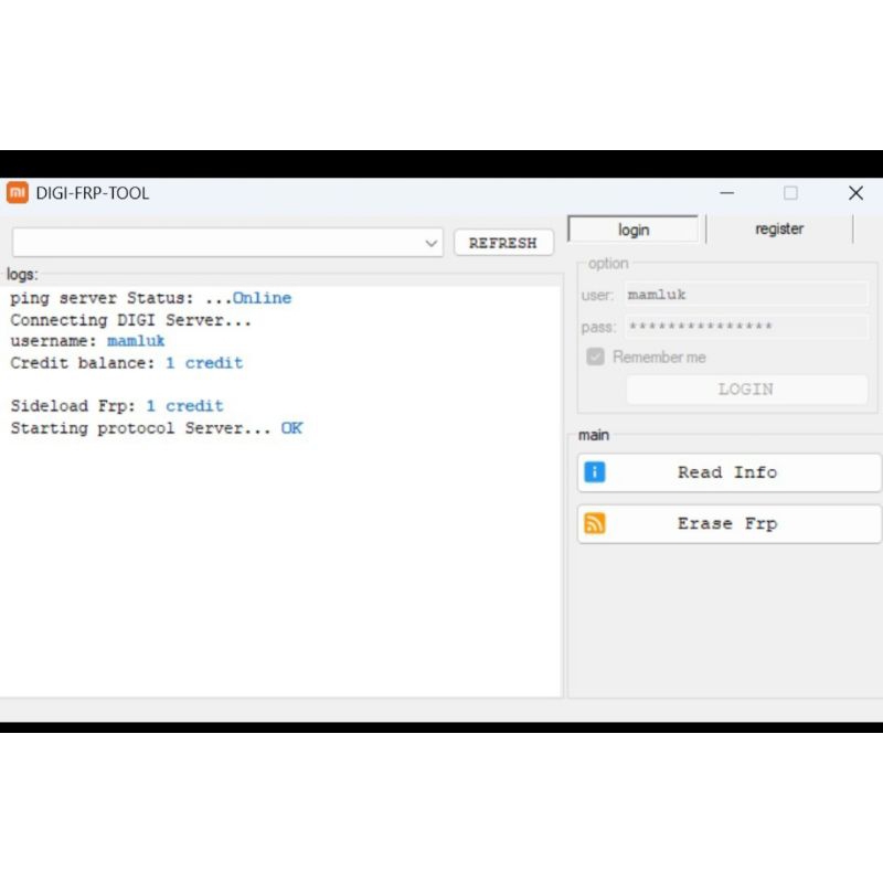 xiaomi DIGI FRP tool credit existing user