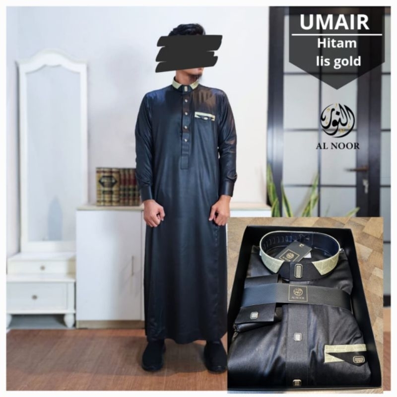 Gamis Jubah Al Noor Hitam Premium Manset Umair