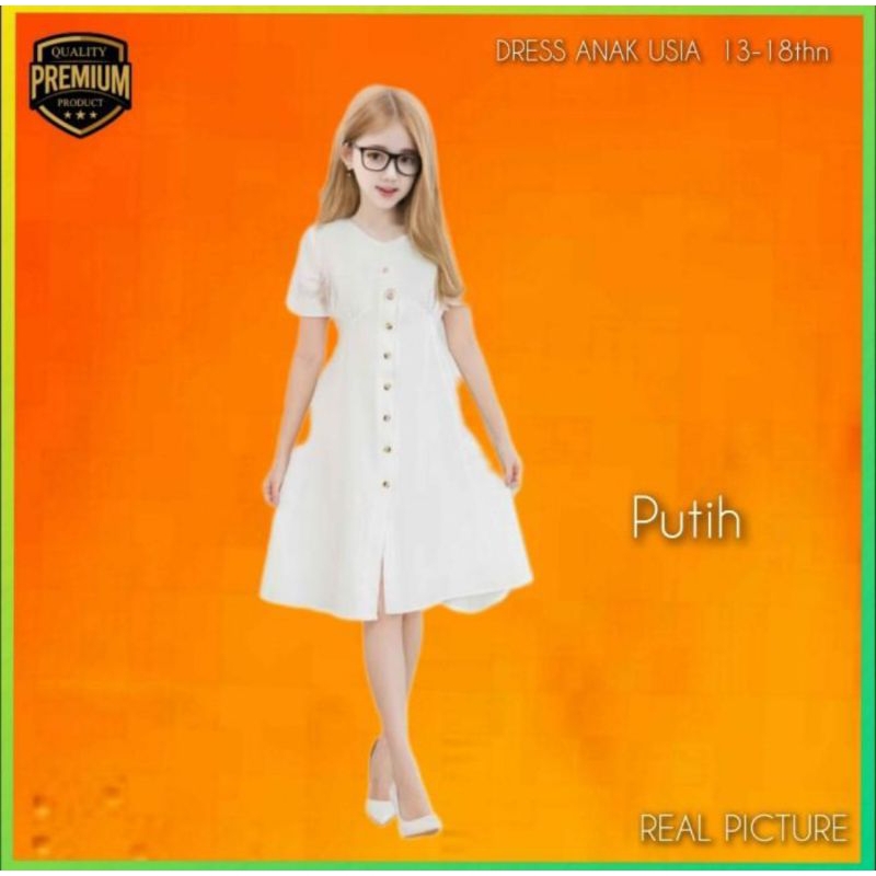Midi Dress Anak Perempuan 13-18thn Dailu Gaun Pesta Korea Remaja Putih