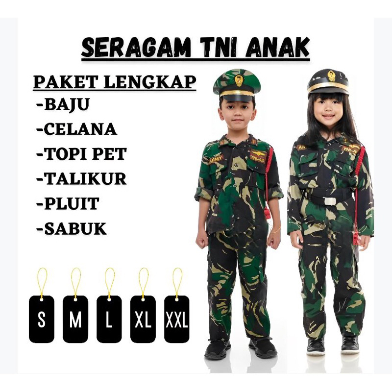 Rusda23-Seragam profesi anak tni ad baret tni ad topi pet /tni ad anak anak berkualitas