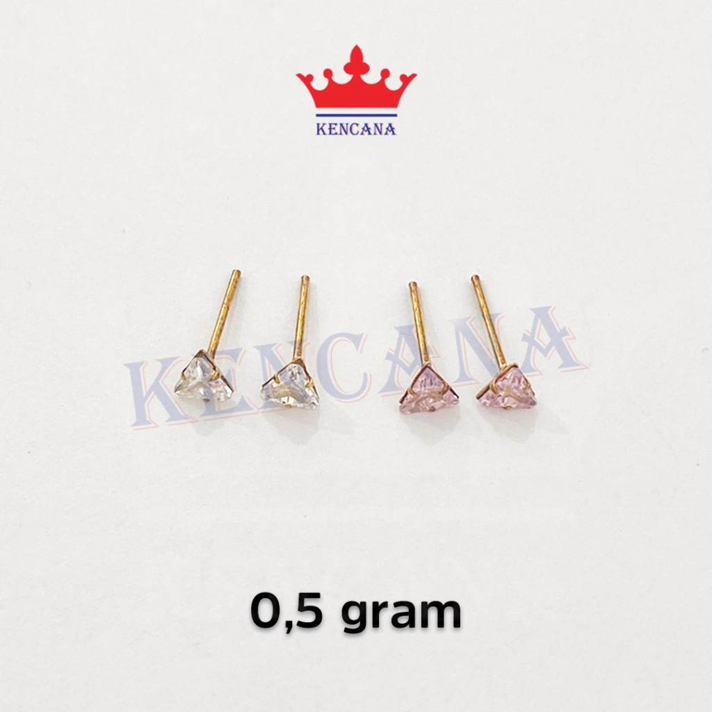 Anting Giwang Tusuk Permata Segitiga Anak Dewasa Perak Asli Silver 925 Sepuh Emas 24k