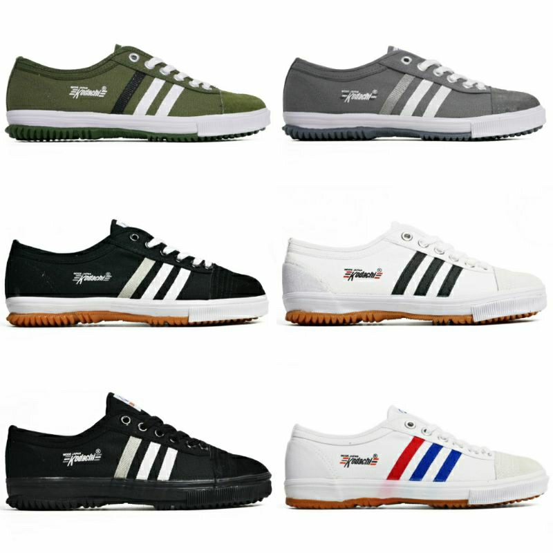 Sepatu kodachi putih strip biru merah.