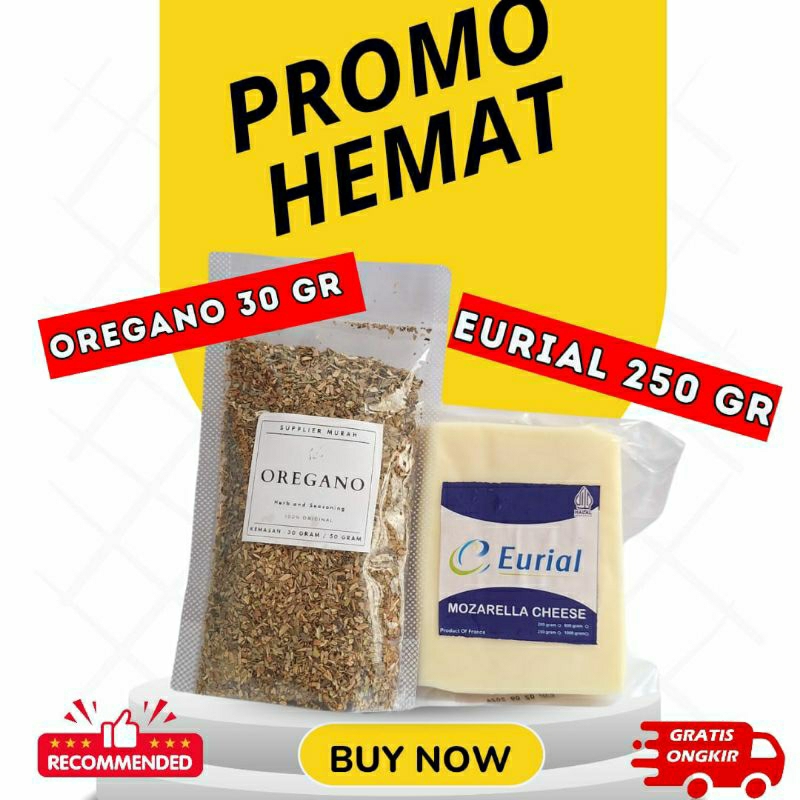 

Mozarella Eurial 250 Gram+ Oregano 30 Gram Paket Hemat