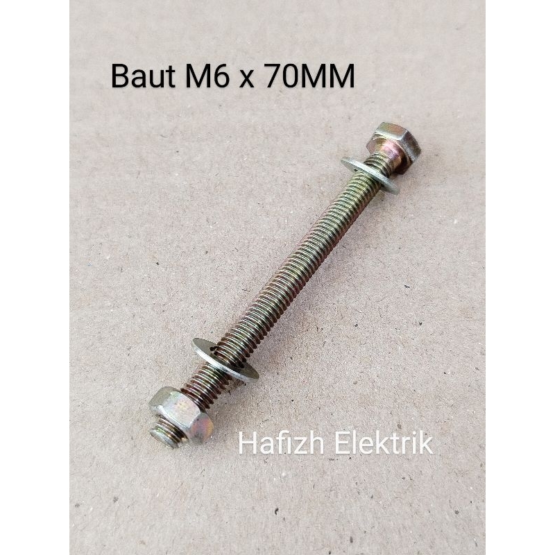 Baut Kuning M6 x 70MM (1 Set) Baut + Mur + Ring | Panjang 7 CM