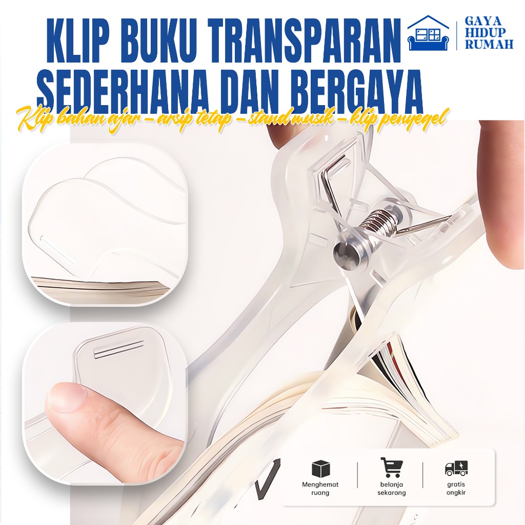 

【New】Klip Buku Transparan Model Tutup-Klip bahan ajar - arsip tetap - stand musik - klip penyegel