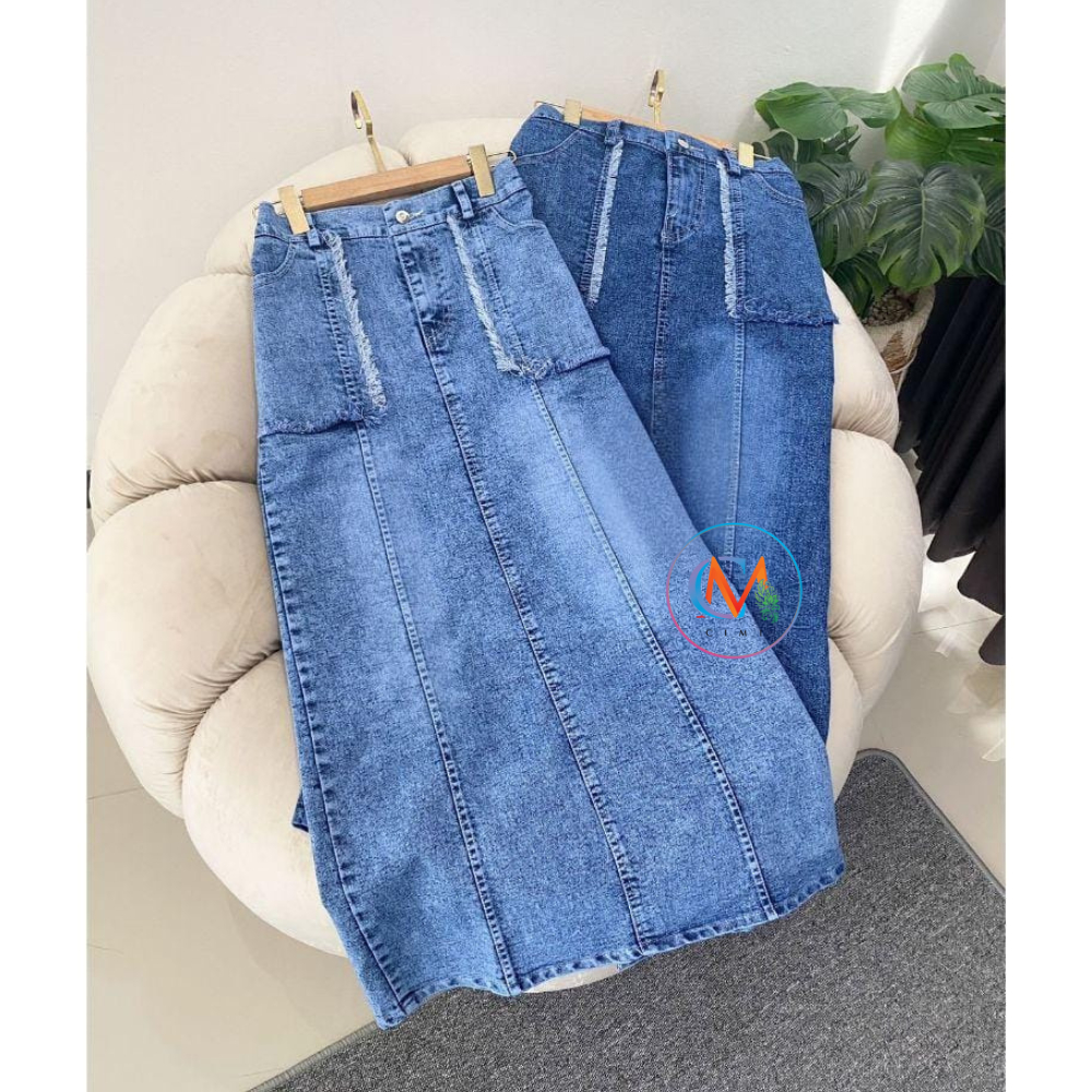 Lenka Skirt Rok Jeans Tebal Wanita Premium Rok Jeans Span Panjang