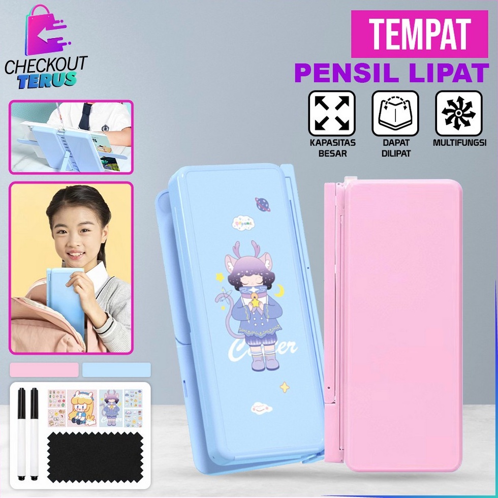 

New CT A73 Tempat Pensil 2IN1 Multifungsi Pencil Case Book Holder Kotak Pensil Lipat dengan Tatakan Buku dan Papan Tulis PraktisAnakSekolah