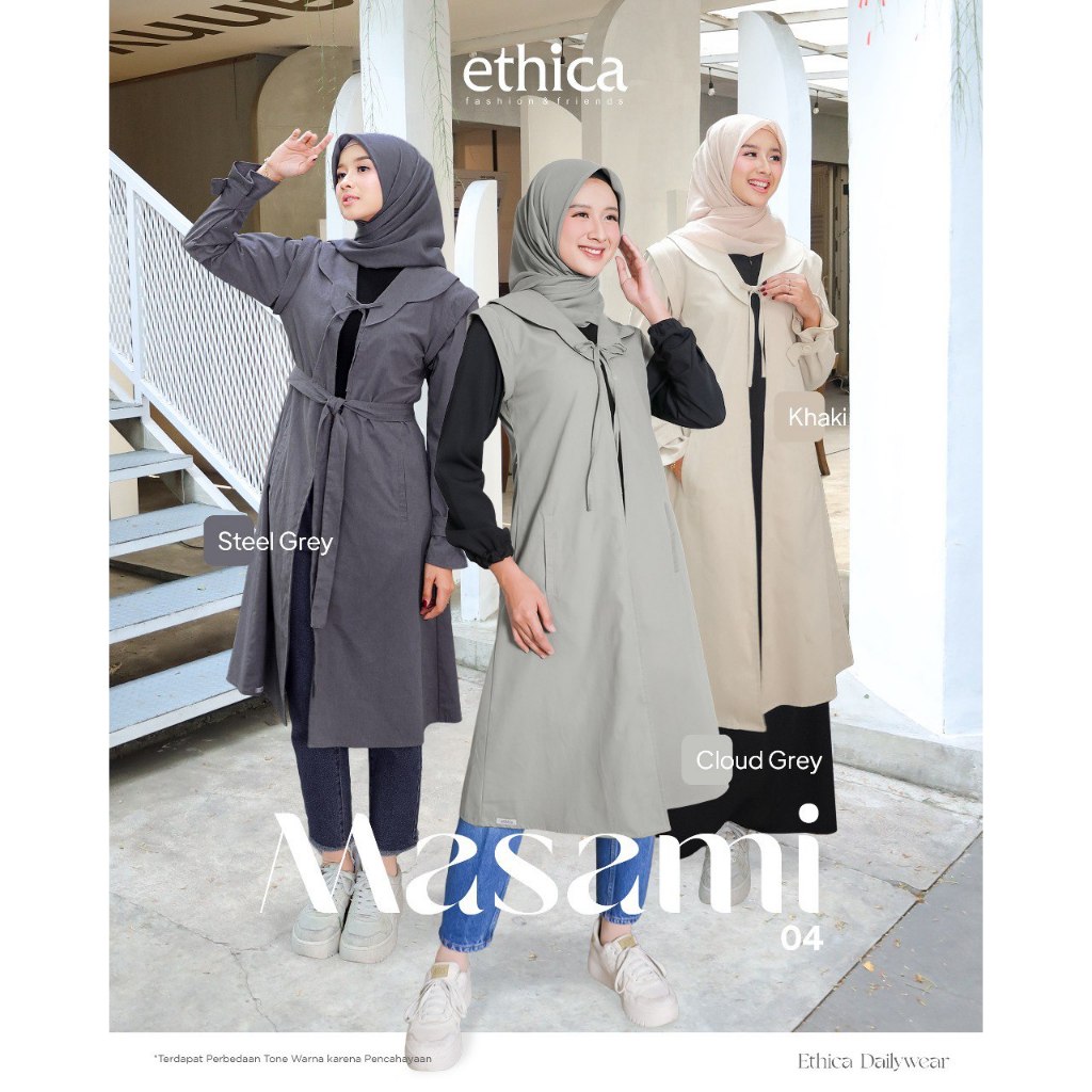 Ethica Masami 04 Outer Wanita Steel Grey Khaki Cloud Grey Baby Canvas 2in1 Lengan Panjang OOTD Unik