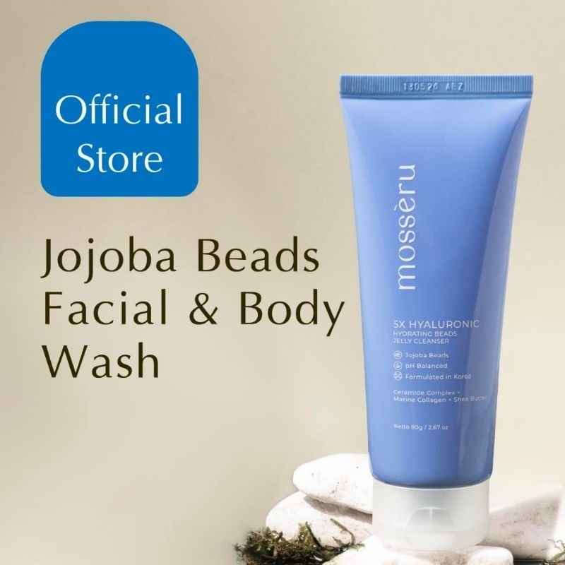 MOSSÈRU Sabun Cuci Muka Facial Wash 5X Hyaluronic Hydrating Jojoba Beads Double Cleansing Membersihk