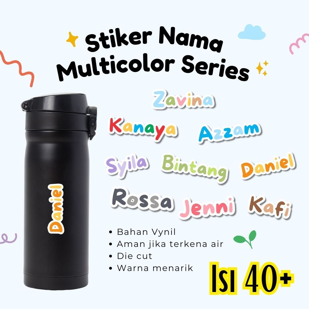 

Stiker Nama Cutting Custom Multicolor Series Anti Air isi 40+