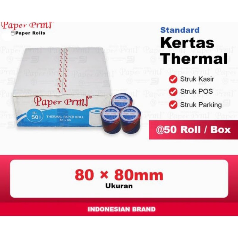 

Paper Pryns Kertas Thermal Struk uk 80 x 80mm Label Biru / Label Hijau - Dus isi 50 Rolls.