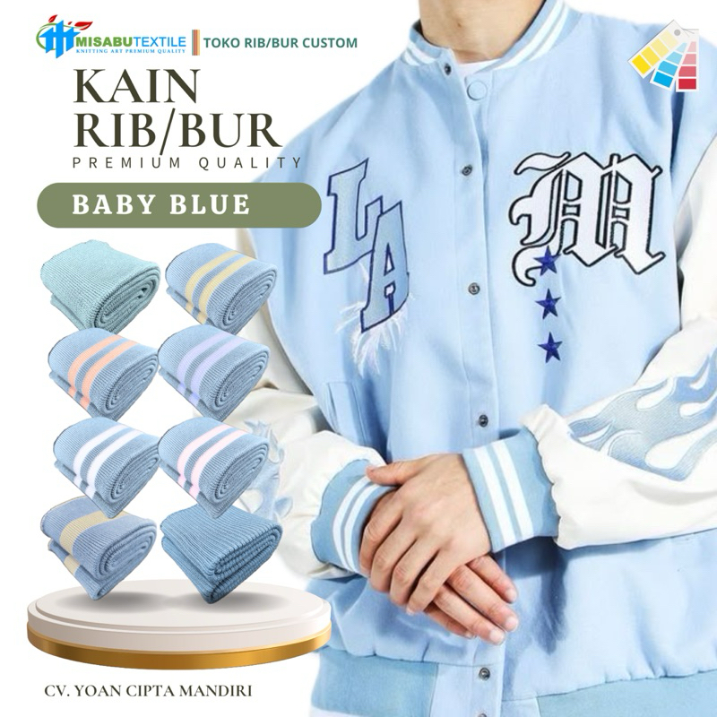 Misabu textile | rib jaket biru muda poly rajut 1x1 premium quality