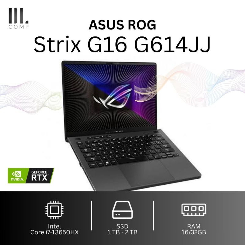 Laptop Gaming ROG Strix G16 G614JJ – i7 Gen 13, RTX 3050, RAM 16/32GB, SSD 1/2TB, Kencang & Gahar