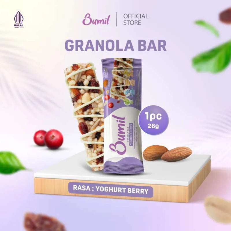 

BUMIL GRANOLA SNACK BAR RASA YOGHURT BERRY - 26GR | Granola Bar tinggi Asam Folat & Zinc, Bumil, Busui, Melancarkan ASI