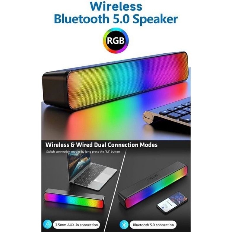 Speaker Bluetooth Soundbar RGB FLECO F-560BT LED | Speaker Digital FLECO F-560BT (Bluetooth/USB/AUX)