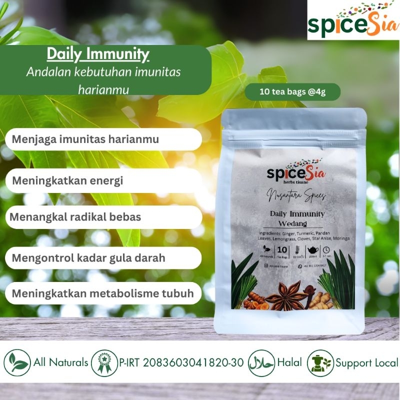 

SPICESIA Daily Immunity - Teh Herbal Jahe, Kelor, Kunyit | Meningkatkan Daya Tahan Tubuh & Imun | Teh Herbal Instan Celup 10 Tea Bag