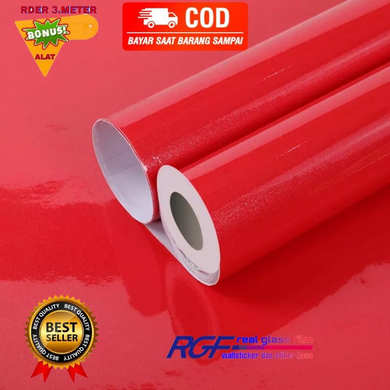 WALLPAPER STIKER DINDING/WALLPAPER STIKER KAYU/WALLPAPER STIKER MERAH GLOSSY/WALLPAPER STIKER MERAH 