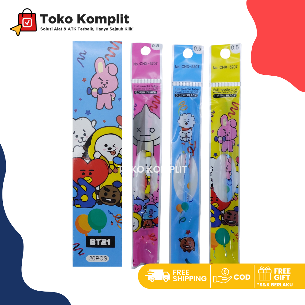 

Komplit - Refill/isi pena cair Carinex versi BT21 CNX-5207/Isi Bulpen gel 0,5 bt21 Refill gel character fancy