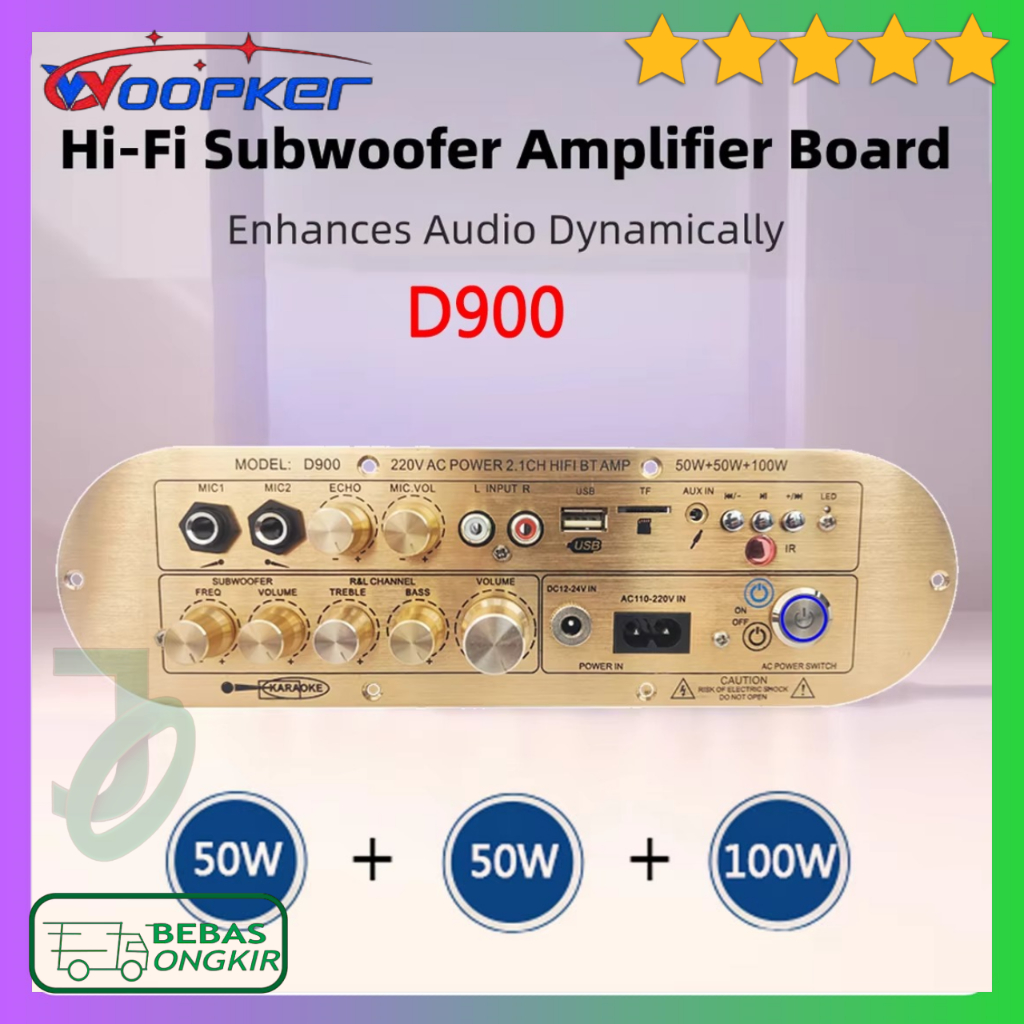 Modul Amplifier Board Speaker Aktif Subwoofer Audio Bluetooth USB 2.1 Channel 12-24V WOOPKER D900
