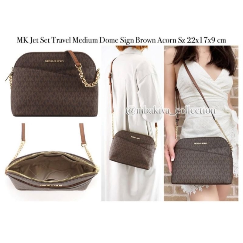 MK Jet Set Travel Medium Dome Sign Brown Acorn