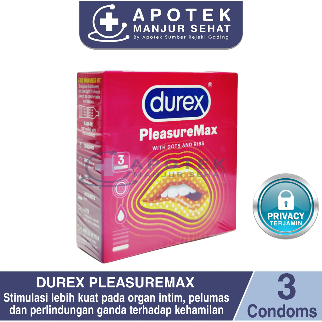 Durex Pleasuremax Kondom Gerigi Kondom Aman Pria 3s - Condom with Special Lubricant