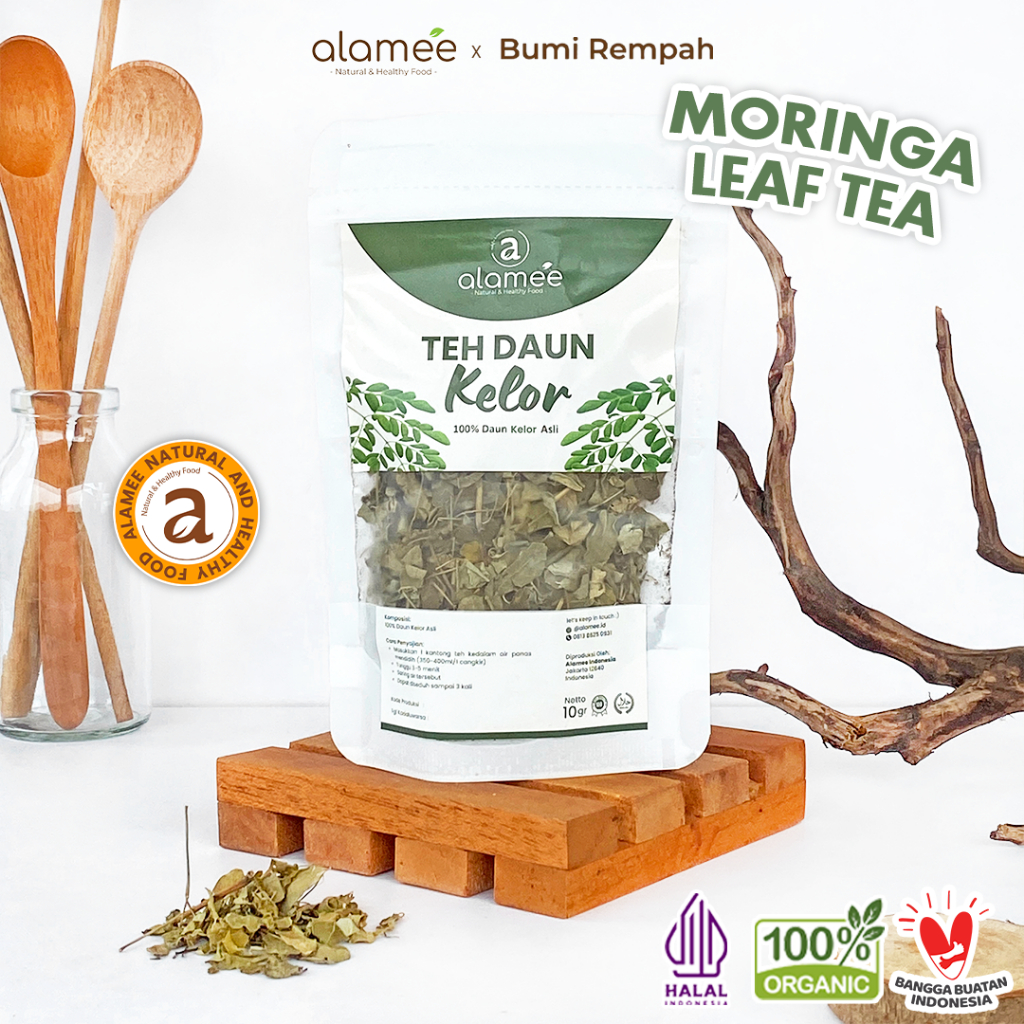 

ALAMEE Teh Daun Kelor Herbal Alami Moringa Tea Flower Asli Kering Organik Siap Seduh Minum 10gr
