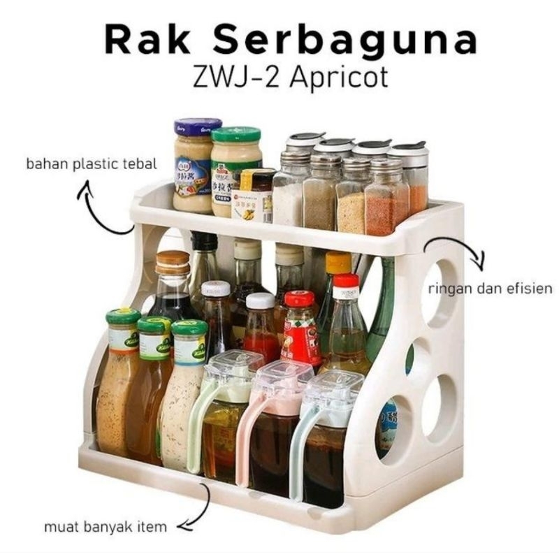 Rak Dapur Bulat 2 Susun Plastik Tempat Penyimpanan Bumbu Peralatan Makan Kuat Tahan Karat