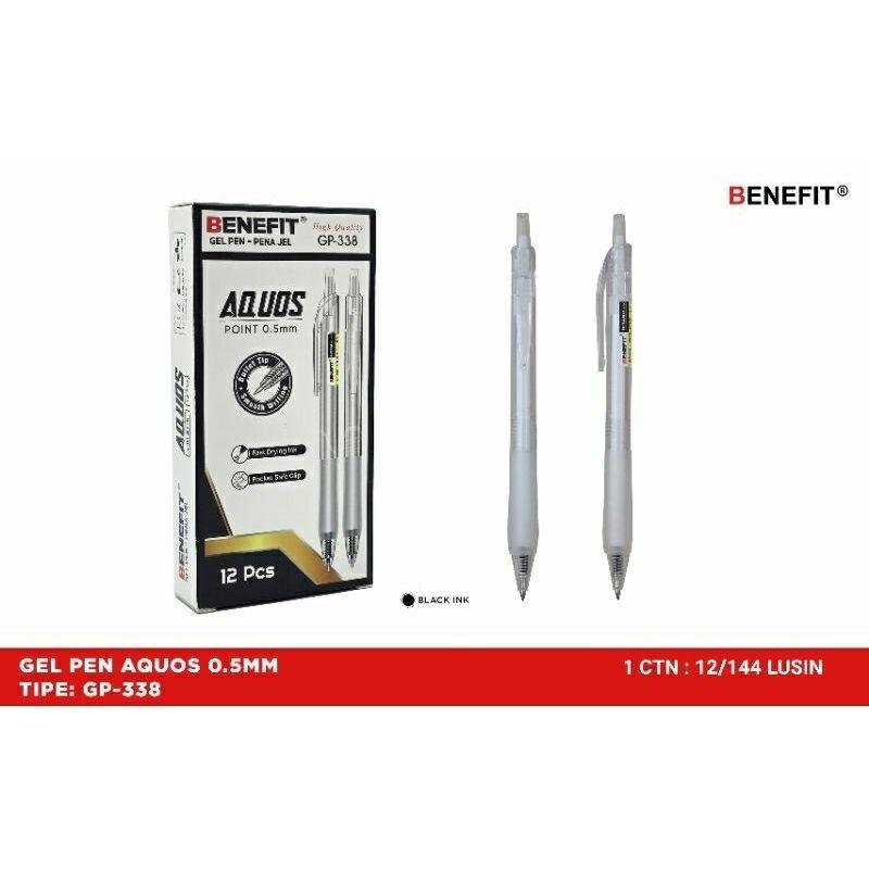 

( 12 Pulpen ) Pulpen Gel Benefit Aquos GP-338 0.5mm Tinta Hitam