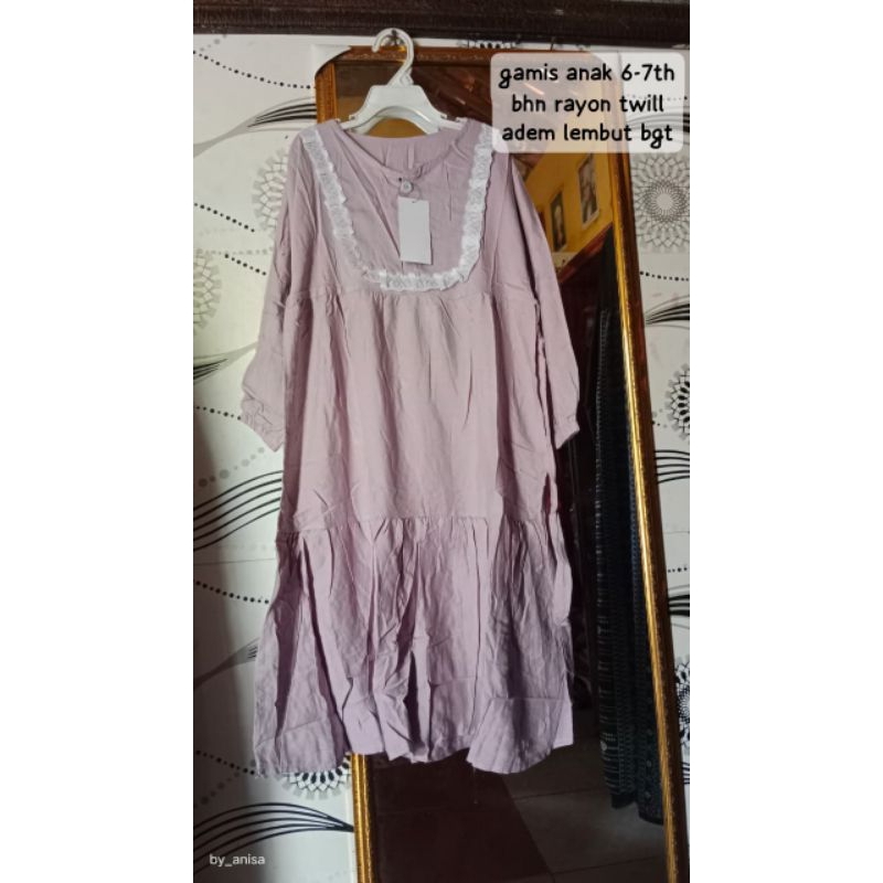gamis anak renda rayon twill tebal 6-7tahun | gamis anak rayon twill tebal