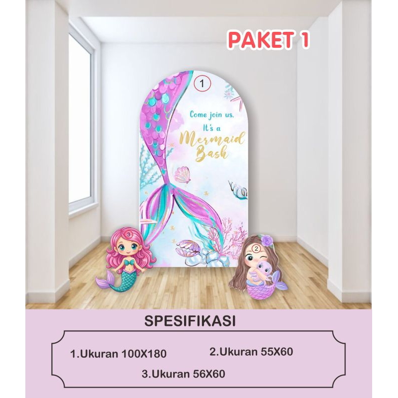 PAKET DEKORASI TEMA MERMAID / BACKDROP ULANG TAHUN MERMAID / STANDING KARAKTER ULTAH TEMA MERMAID