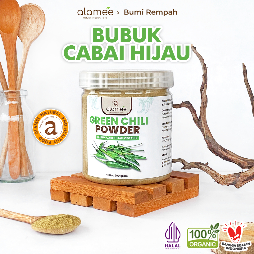 

ALAMEE Bubuk Cabe Hijau Green Chili Seasoning Powder Bumbu Masakan Dapur Murni Tampa Campuran 200gr