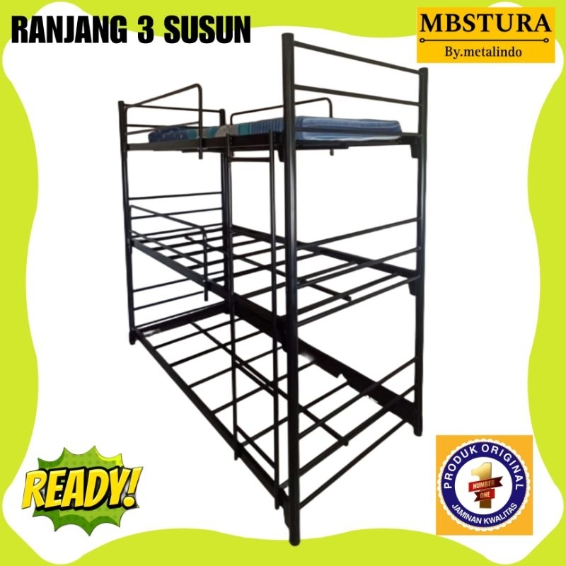 Ranjang 3 Susun Besi MBS Bunk Bed Tempat Tidur Tingkat 3 Susun Ranjang Asrama