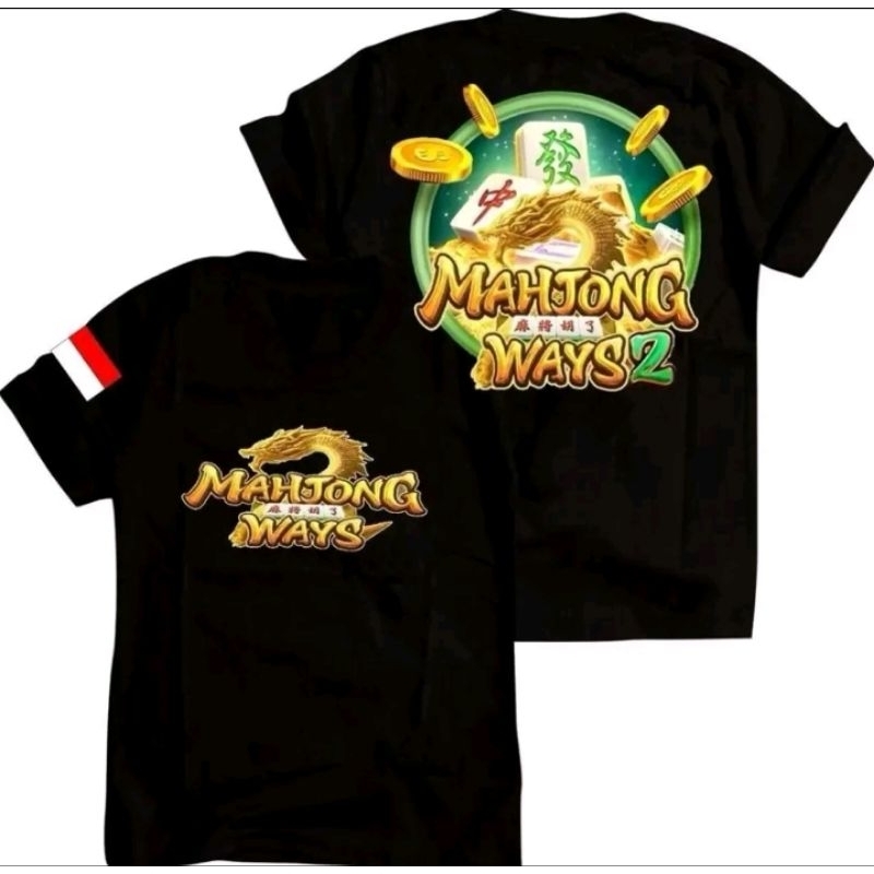 KAOS MAHJONG  WHAYS 2 NAGA EMAS | Desain Gaming Lucu & Keren | Kaos Hitam Distro Pria