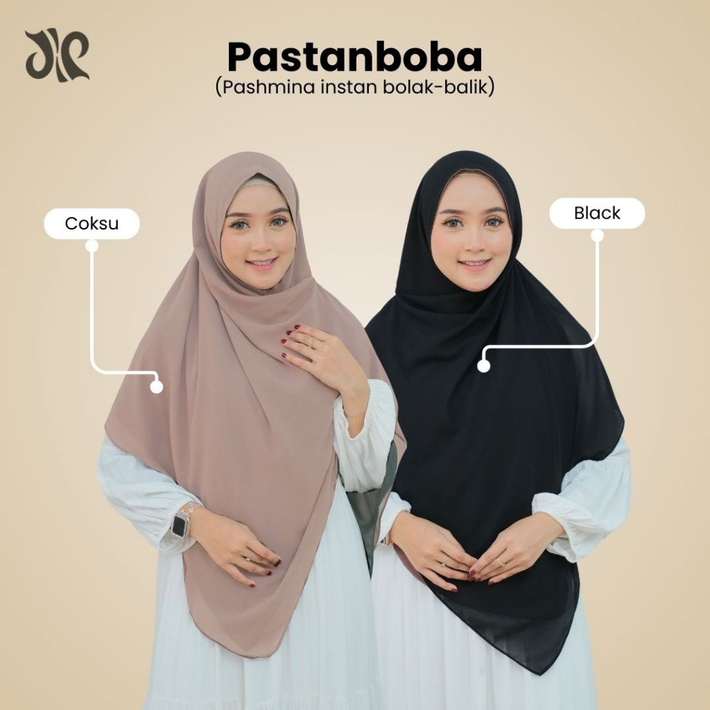 Jannah River Pastanboba Kancing 2 Warna Pashmina Instan Bolak-balik Bahan Ceruty Babydoll Premium Ji