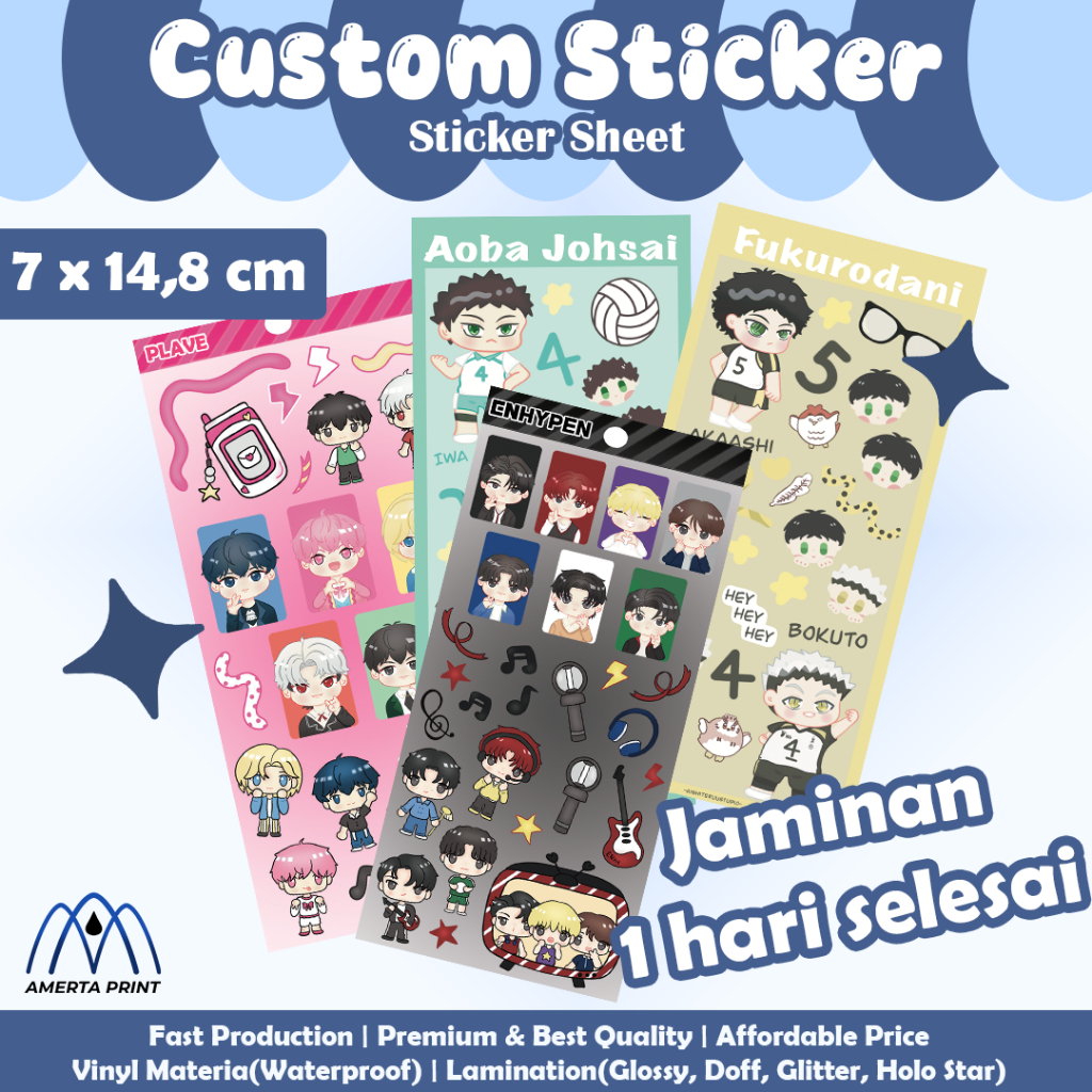 

CETAK CUSTOM STICKER SHEET | VINYL ANTI AIR & PANAS | MURAH CEPAT | 7 X 14,8 CM