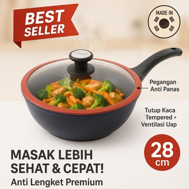 NEOFLAM WAJAN WOK KERAMIK ANTI LENGKET 28CM | NEOFLAM COOKWARE | FRYPAN NONSTICK | WAJAN WOK KERAMIK