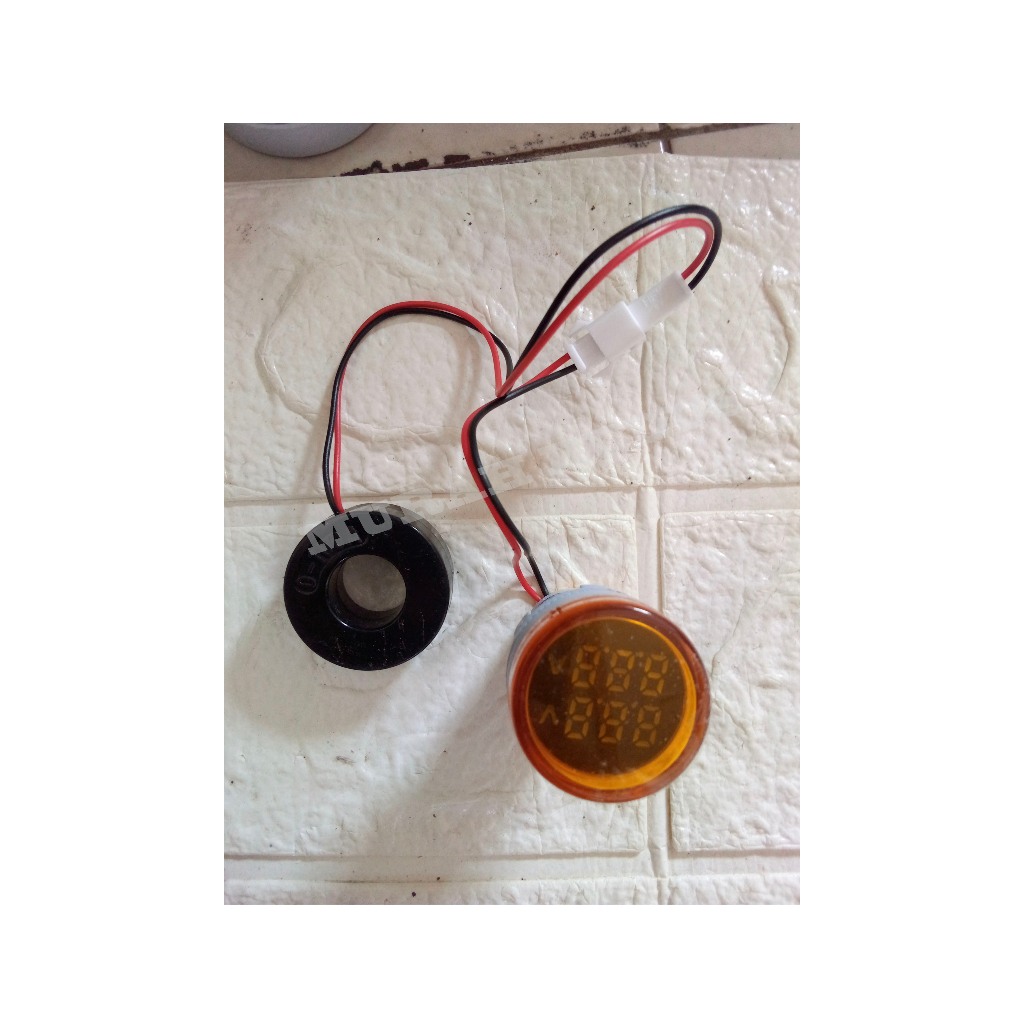 VOLT AMPERE METER DIGITAL PANEL BULAT KECIL 2,2 CM AC 220V+AMPER KUNING