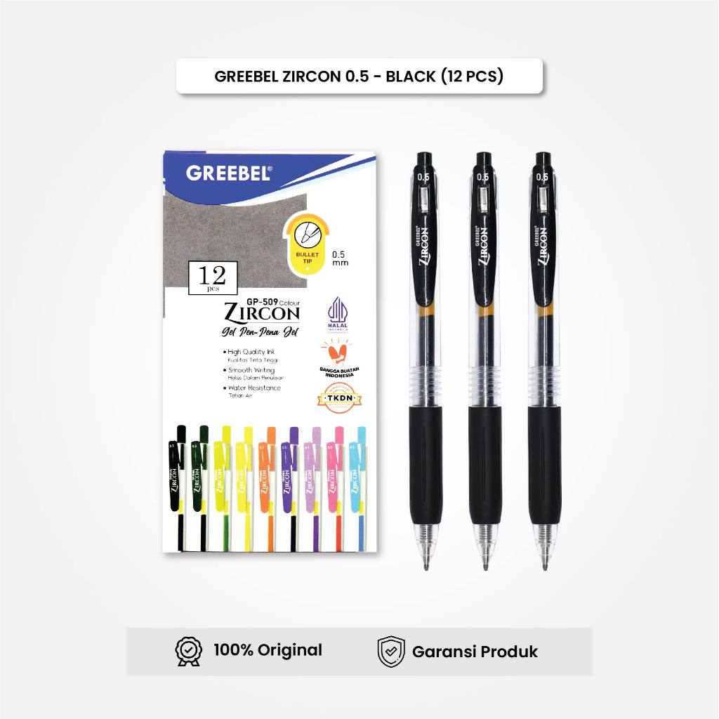 

GREEBEL Gel Pen Pulpen Pena GP-509 (12PCS\SET) Zircon 0.5 Hitam / Pulpen Gel Murah Grosir
