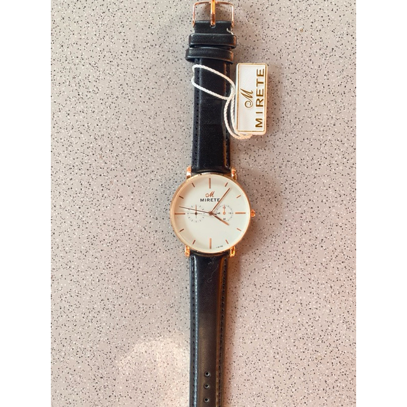 Jam Tangan MIRETE Strap Kulit Coklat Couple Stainless Steel Minimalis Elegant