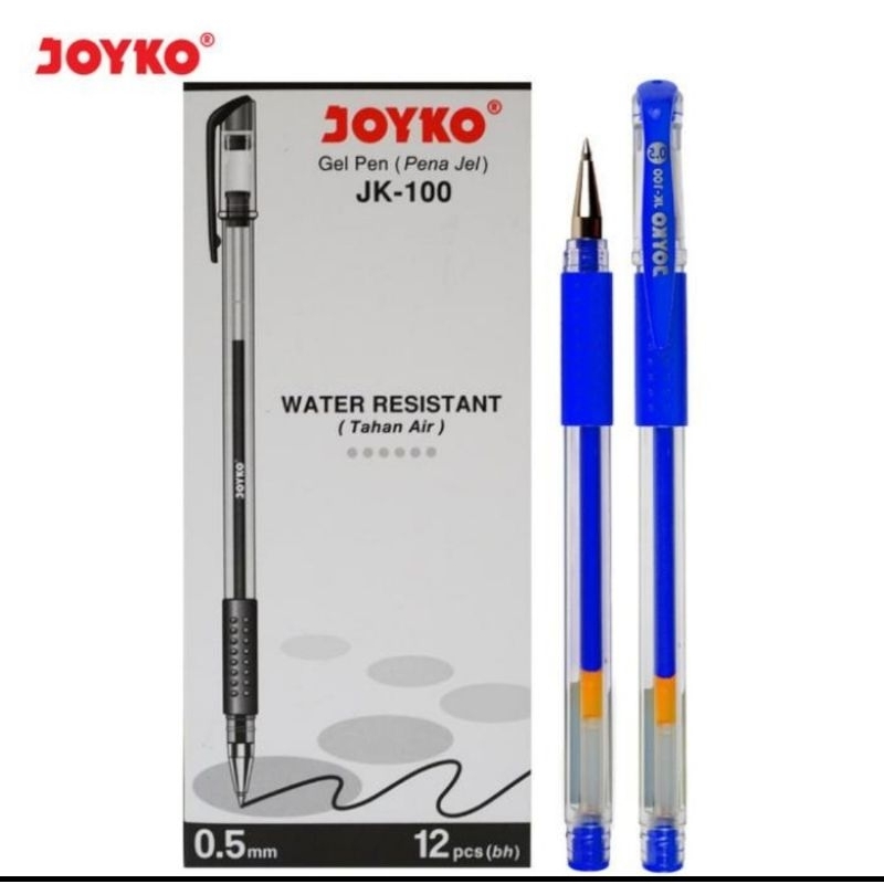 

(12pcs) pulpen gel Joyko JK-100 biru/pen gel joyko ujung tumpul